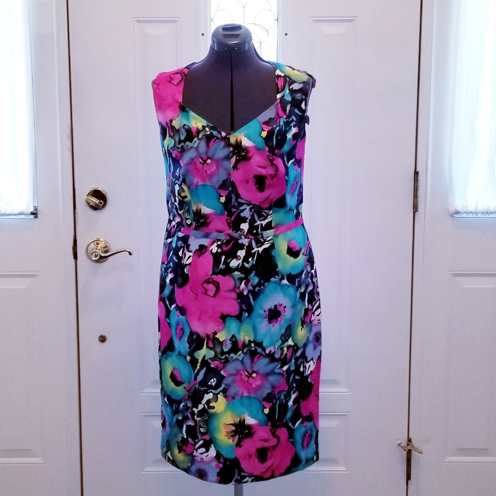 Evan Picone Pink & Blue Water Color Dress 8